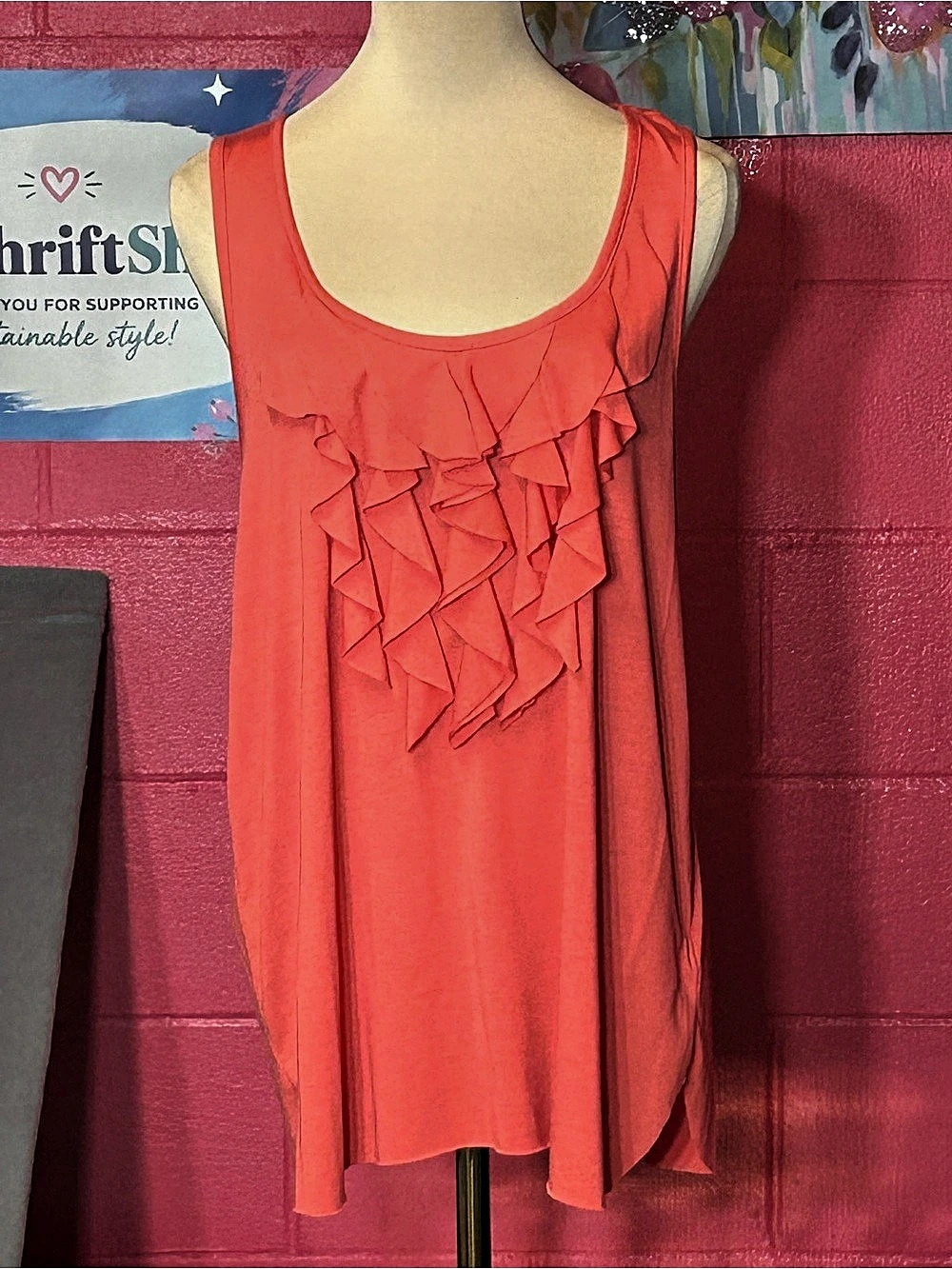 nicole by nicole miller Ruffle Front Tank Top in Coral Large